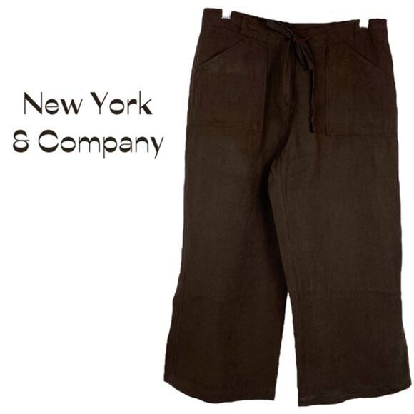 New York & Company Chocolate Brown Linen Blend Wide Leg Ankle Pant NWOT Size 4 - Picture 1 of 11